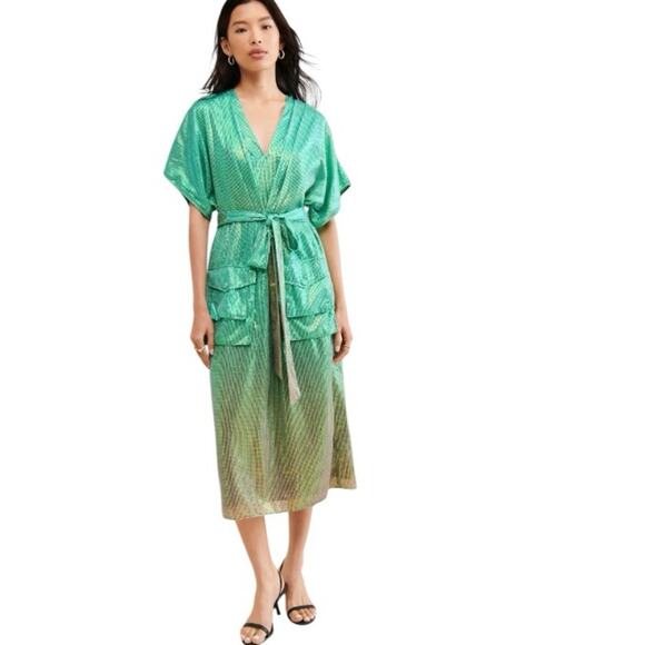 Anthropologie Bhanuni by Jyoti Green Ombre Sequin Midi Dress* - Picture 2 of 6